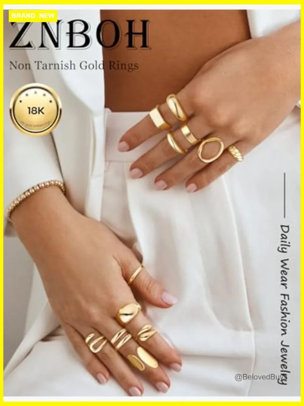 12 Piece Chunky Gold Stackable Rings Set Statement Jewelry Band Non Tarnish